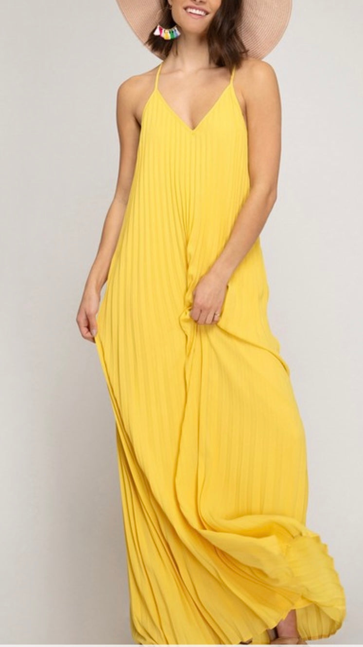 maxi pleated cami dress Bliss Marie Boho Pleated Cami Maxi Dress with Waist Tie Eclecting Boutique