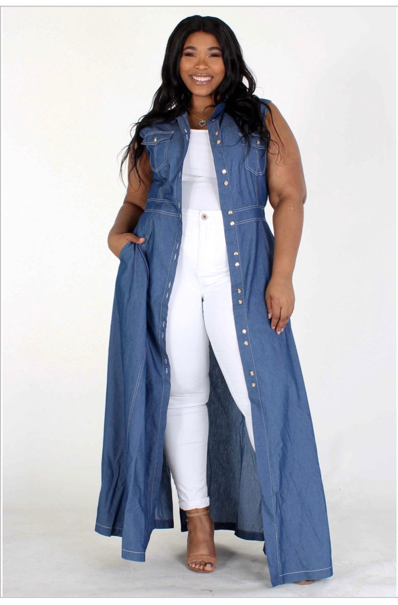 Tailored Denim Maxi Dress/Vest with pockets Angel's Heavenly Couture Boutique Tailored Denim Maxi Dress/Vest with pockets Angel's Heavenly Couture Boutique