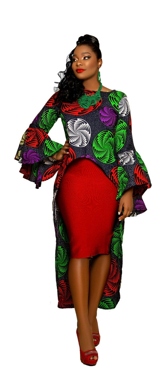 Sabrina African Couture Hi Low Shirt w/ matching Mask