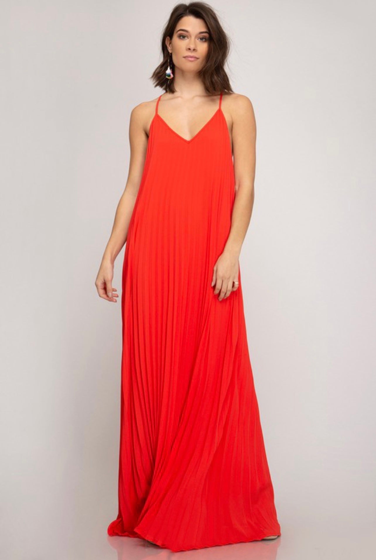 ADJUSTABLE STRAP PLEATED CAMI MAXI DRESS Angel's Heavenly Couture Boutique ADJUSTABLE STRAP PLEATED CAMI MAXI DRESS Angel's Heavenly Couture Boutique