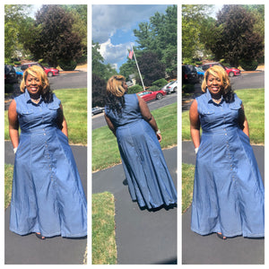 Tailored Denim Maxi Dress/Vest with pockets