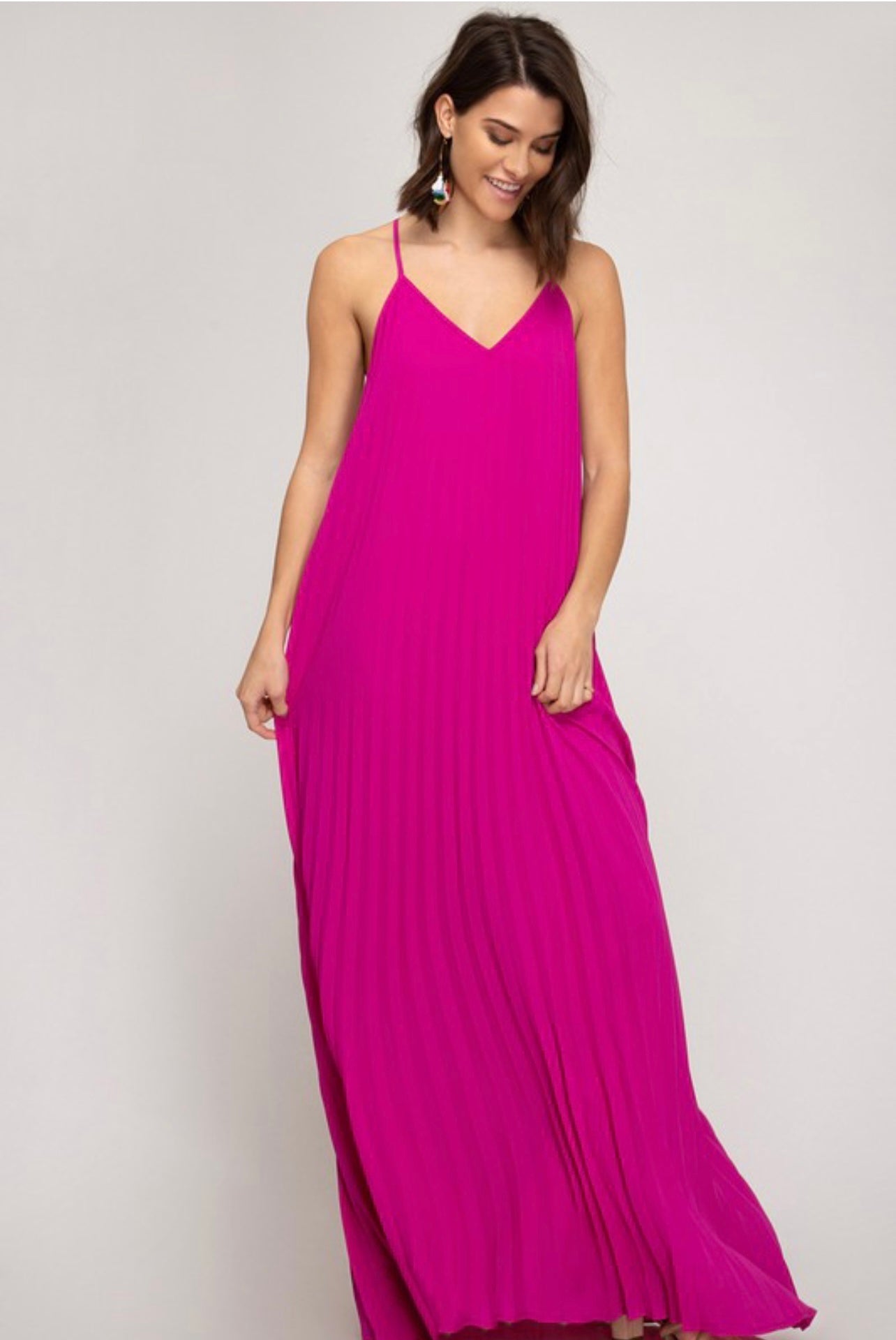 ADJUSTABLE STRAP PLEATED CAMI MAXI DRESS – Angel's Heavenly